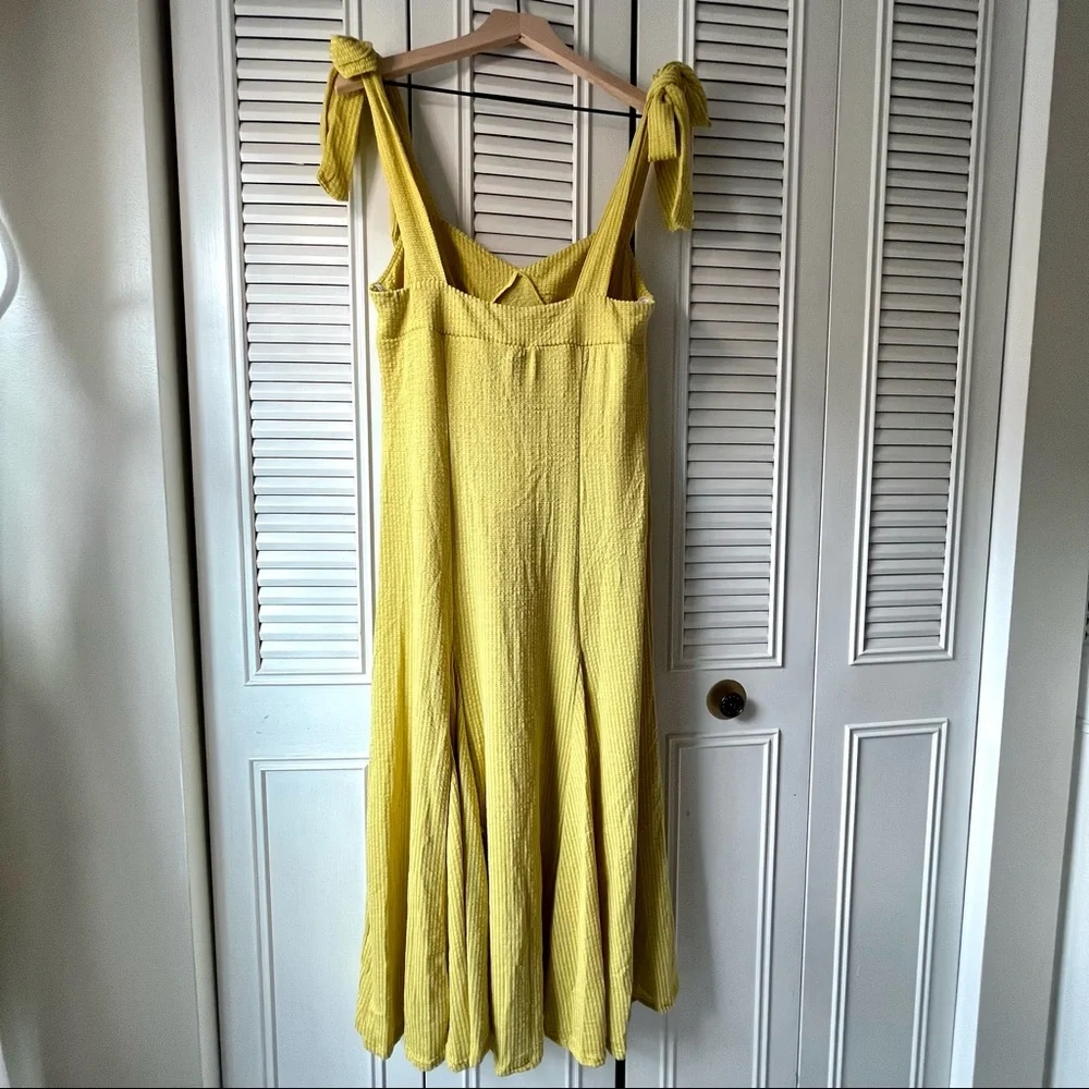 En Saison Adjustable Shoulder Tie Ribbed Midi dress, Yellow, Size M - Picture 6 of 10